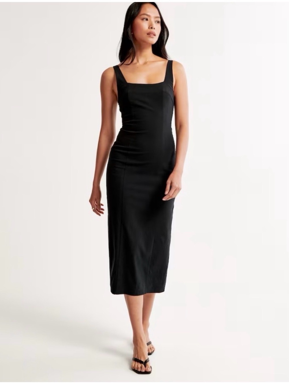 Abercrombie Stretch Column Classic Black Square-Neck Midi Dress